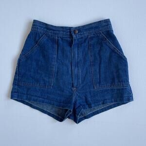 Vtg 60s 70s High Rise Blue Denim Cotton Shorts / Sz 9/10 / Hot Pants Retro Boho